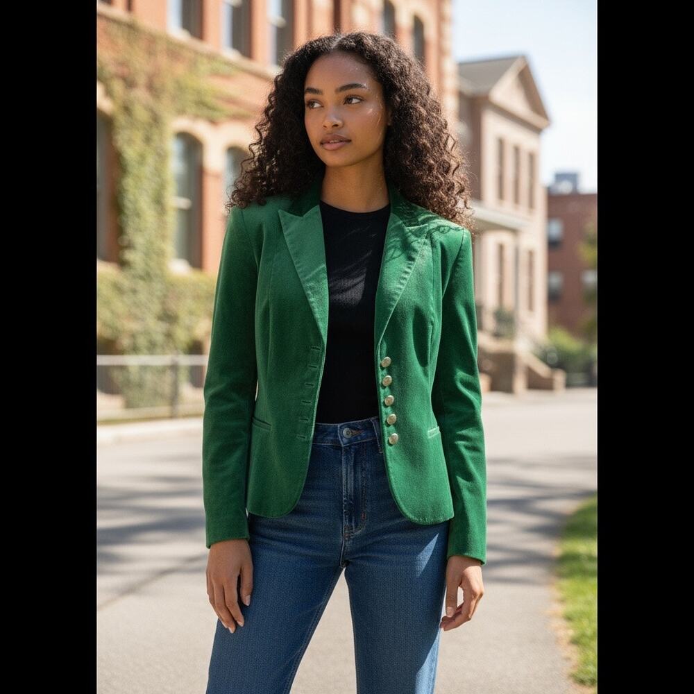 Tahari Womens Blazer Green 6 Velvet Business Office Formal Career Work Corporate - Picture 2 of 12